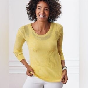 Soft Surroundings Sz 2X Lemon Drop Garden Wall Pointelle Jacquard Summer Sweater